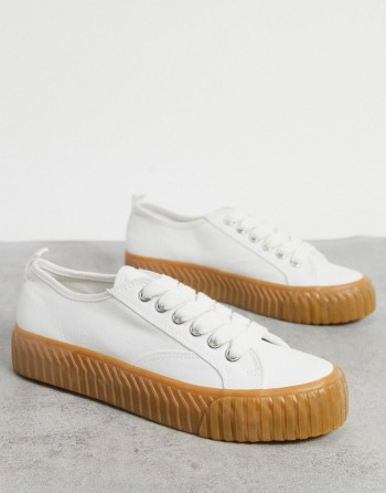 Pull&Bear Flatform With Gum Sole Bijele - Ženske Tenisice | 58172MKUA